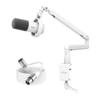 ###FIFINE ampilgame K688 microphone with BM88 boom arm stand xlr cable bundle in white
