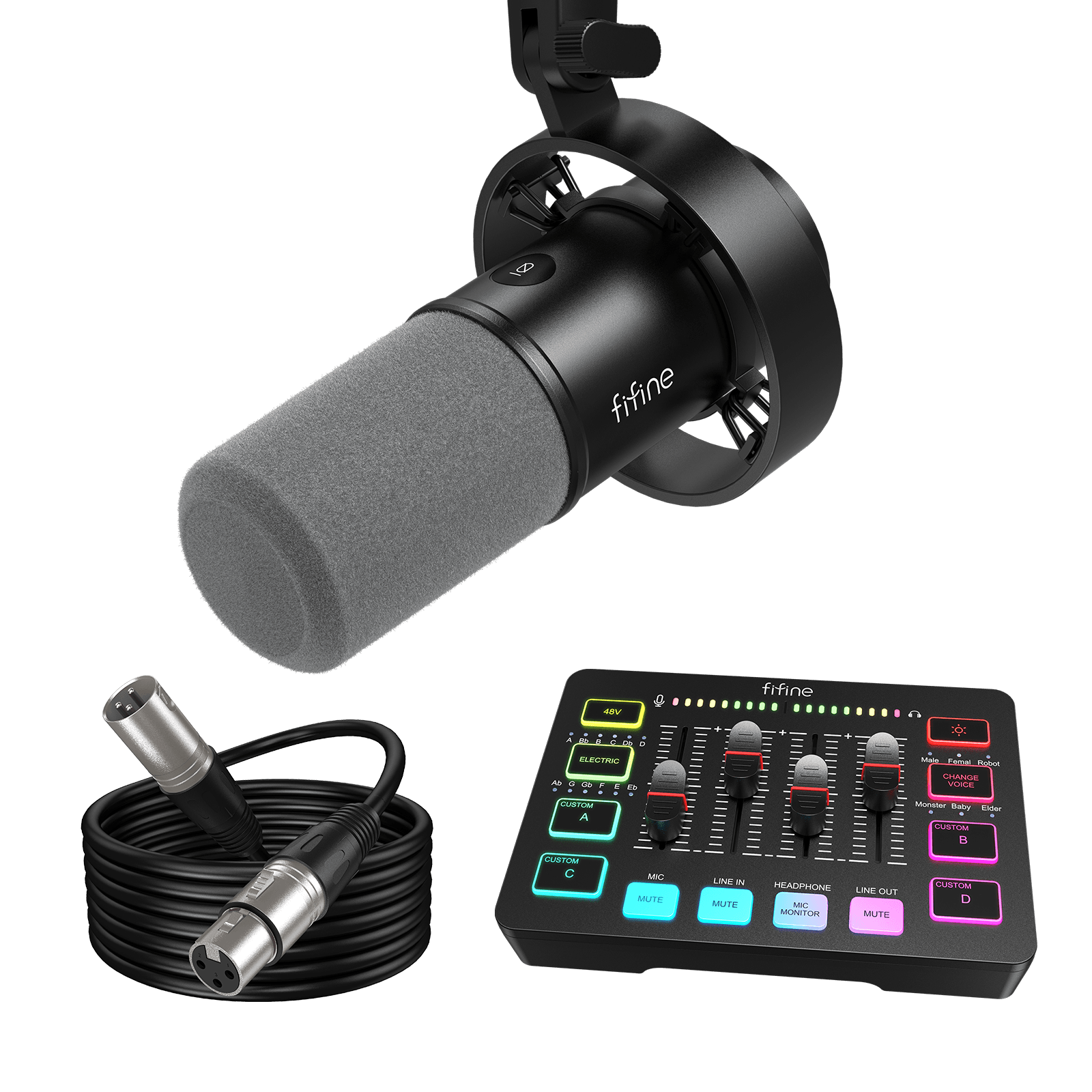 FIFINE Streaming Bundle: K688 Dynamic Microphone + SC3 Audio Mixer