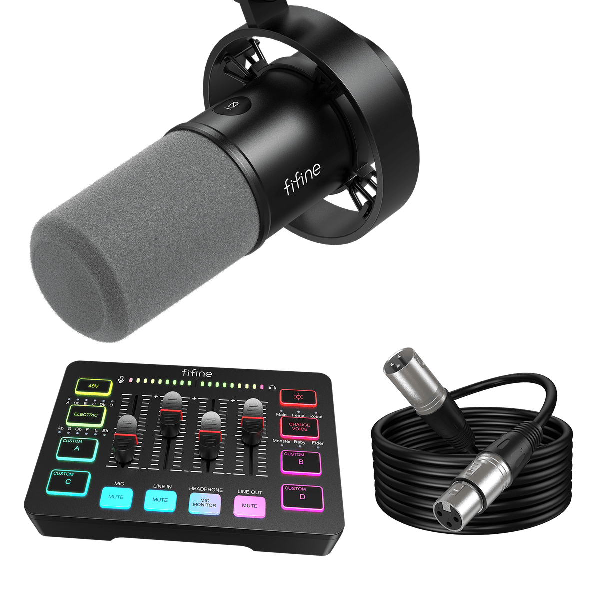 FIFINE Streaming Bundle: K688 Dynamic Microphone + SC3 Audio Mixer