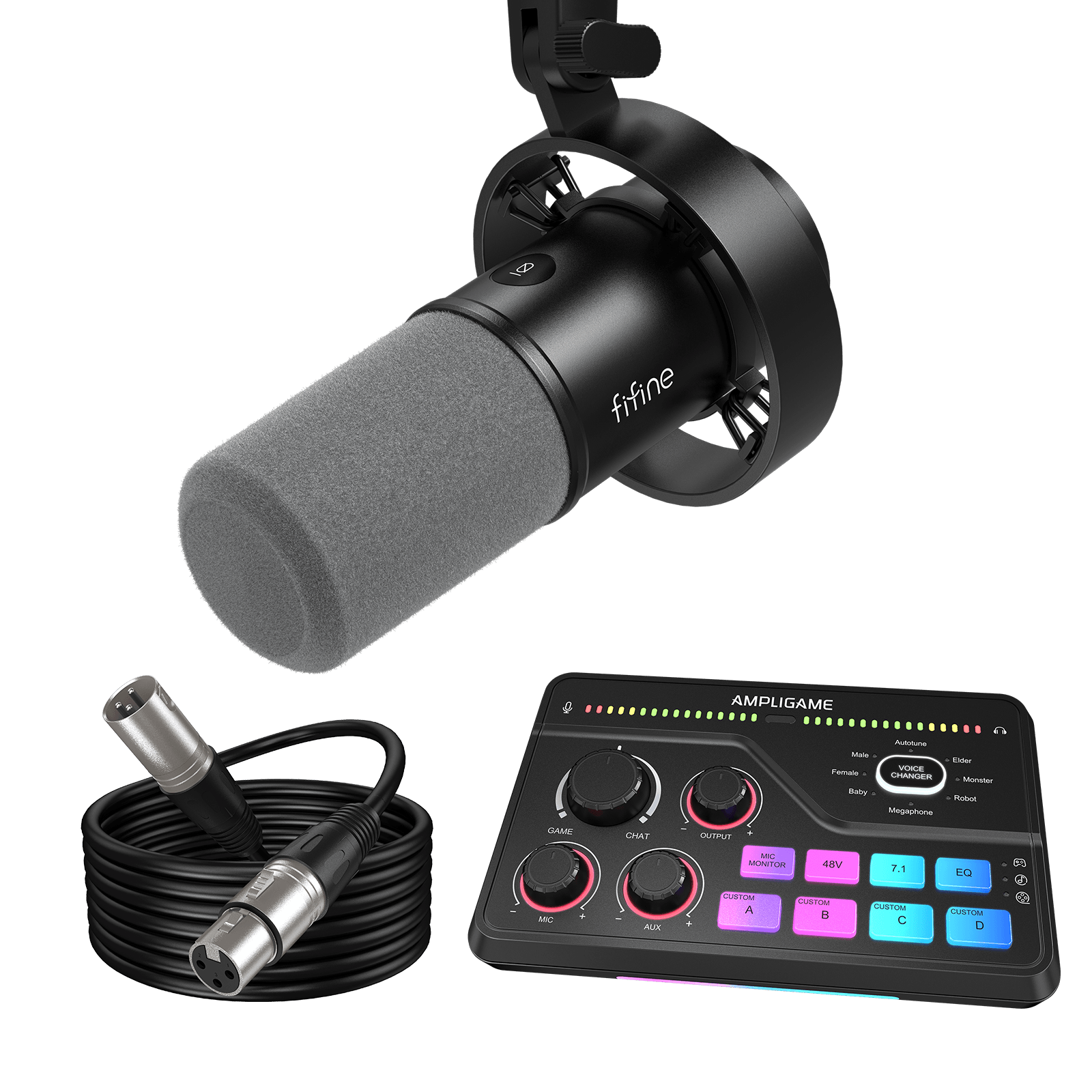 FIFINE AmpliGame Bundle: K688 XLR/USB Dynamic Microphone + SC8
