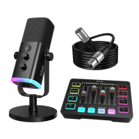 FIFINE AmpliGame KS5 Gaming Bundle: AM8 USB/XLR Dynamic Mic + SC3 Gaming Audio Mixer + L9 XLR Cable
