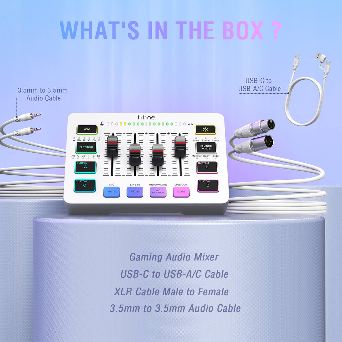 FIFINE AmpliGame SC3 Mixer & XLR Cable Set for Gaming (White) – FIFINE ...