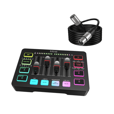 FIFINE AmpliGame Recording Bundle: SC3 Audio Mixer+ XLR Cable