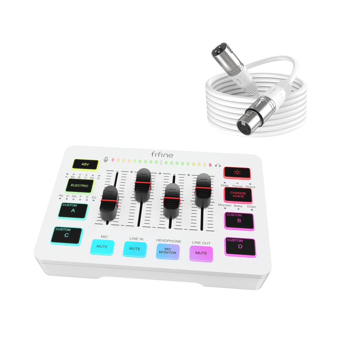 FIFINE AmpliGame SC3 Mixer & XLR Cable Set for Gaming (White FIFINE AmpliGame SC3 Mixer & XLR Cable Set for Gaming (White