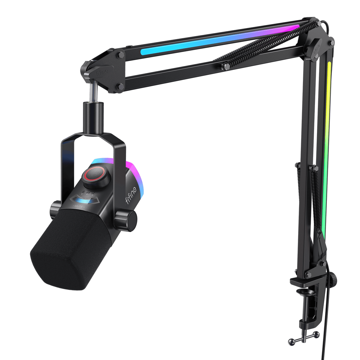 ###FIFINE ampligame AM8PROT dynamic microphone with rgb boom arm in black