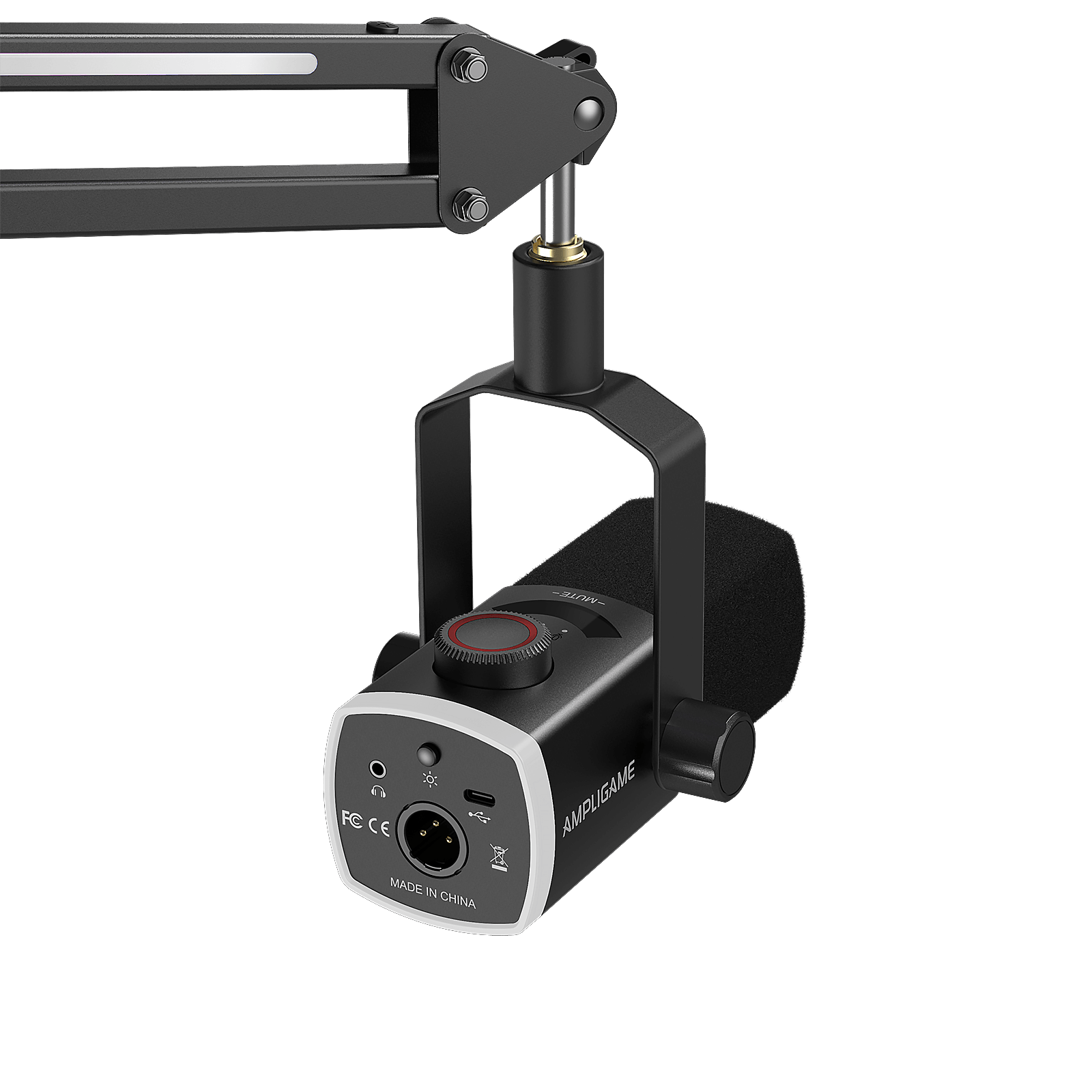 ###FIFINE ampligame AM8PROT dynamic microphone with rgb boom arm in black