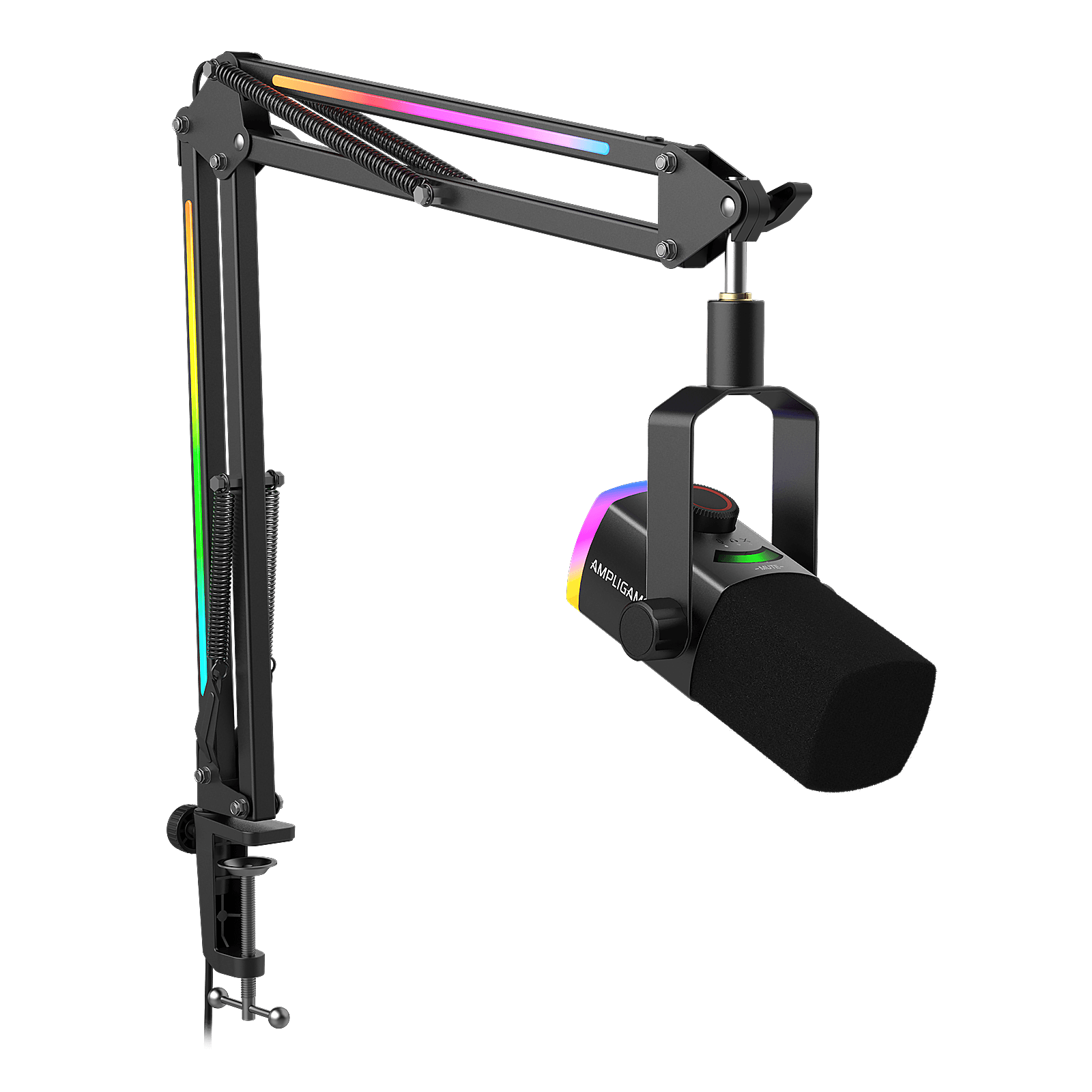 ###FIFINE ampligame AM8PROT dynamic microphone with rgb boom arm in black