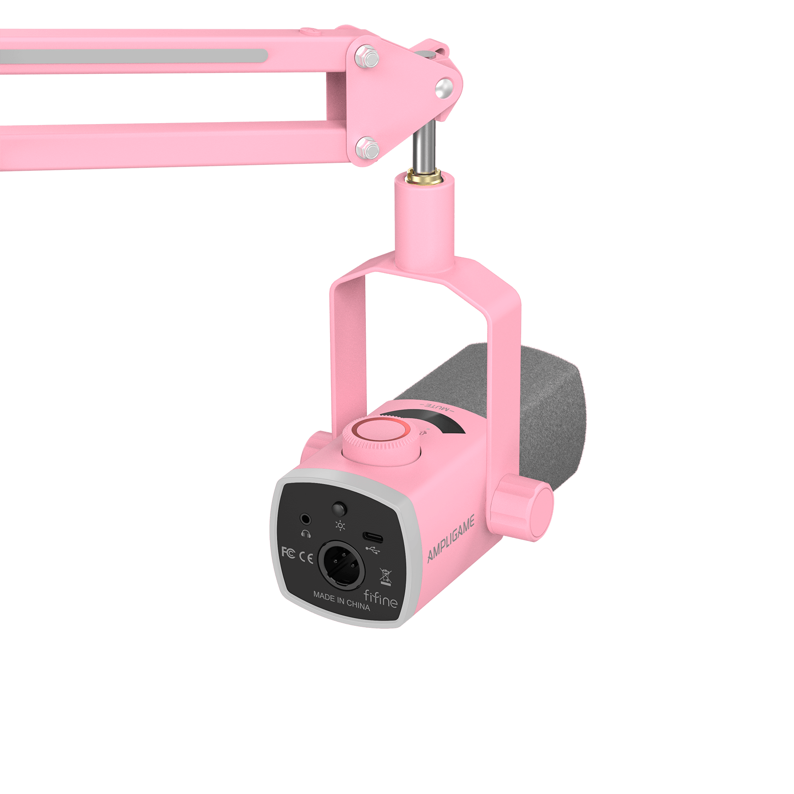 ###FIFINE ampligame AM8PROT dynamic microphone with rgb boom arm in pink