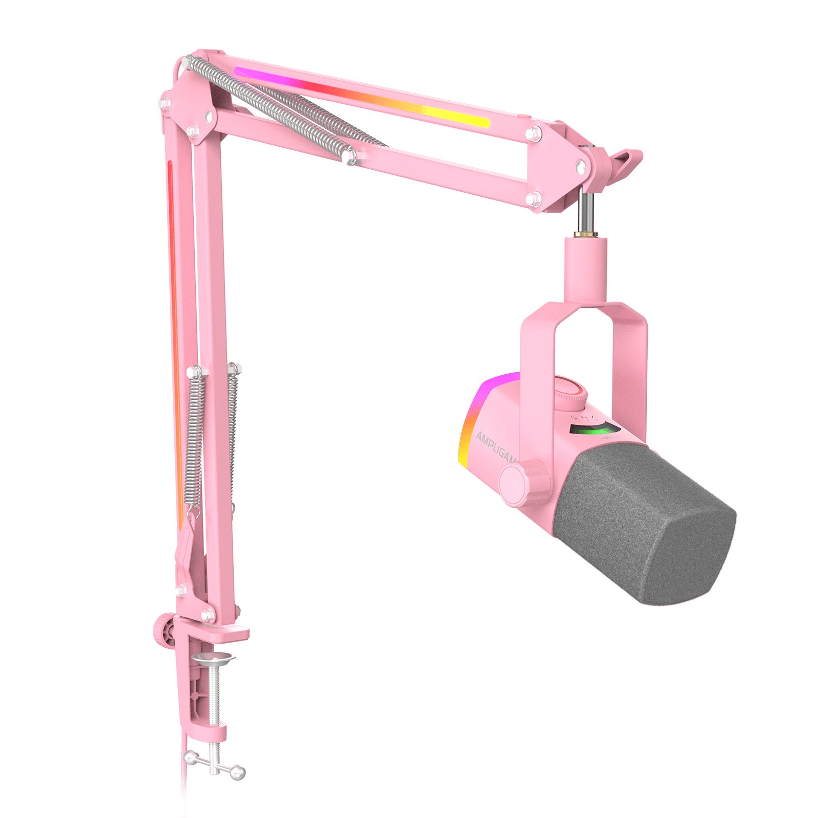 ###FIFINE ampligame AM8PROT dynamic microphone with rgb boom arm in pink