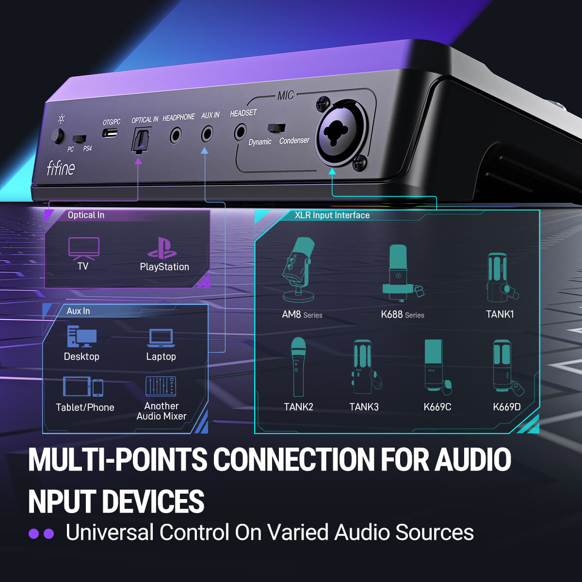 ###FIFINE ampligame SC8 audio mixer in black