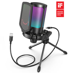 FIFINE AmpliGame USB Microphone with Volume Dial, Mute Button & RGB for Streaming on PC/Laptop/PS4/5
