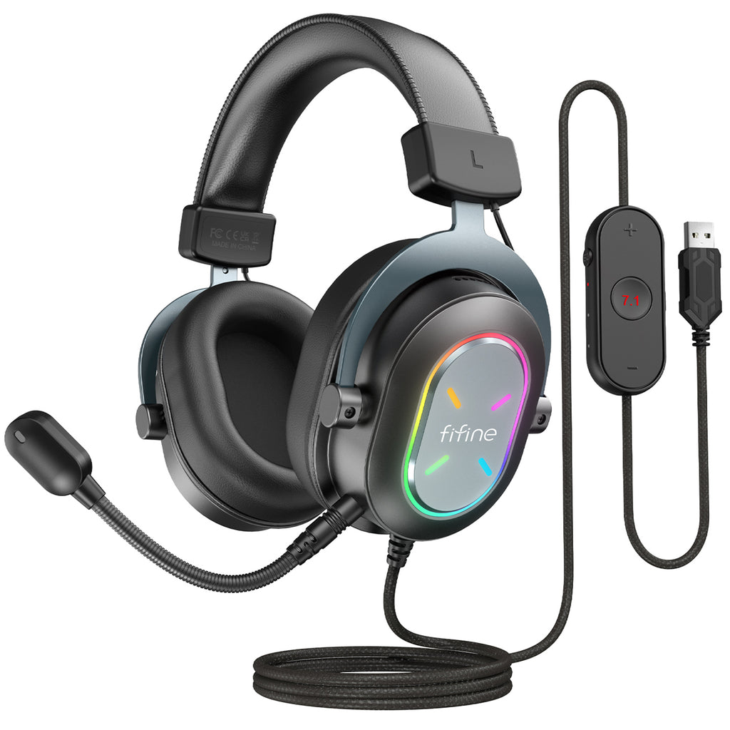 FIFINE AmpliGame H6 USB Headset for PC Gaming with RGB, In-line