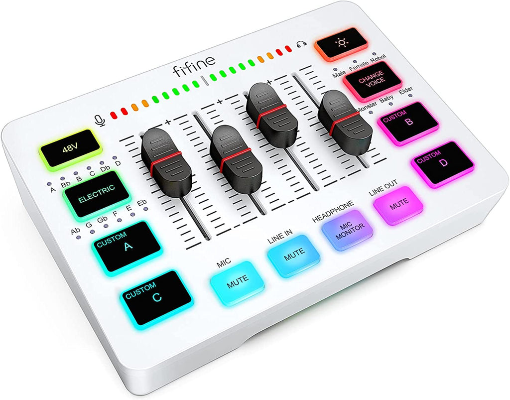 FIFINE AmpliGame SC3 Gaming USB Mixer with XLR/Headset Input, Monitoring,  Line In/Out, Faders, Mute/Voice Effect/Sample