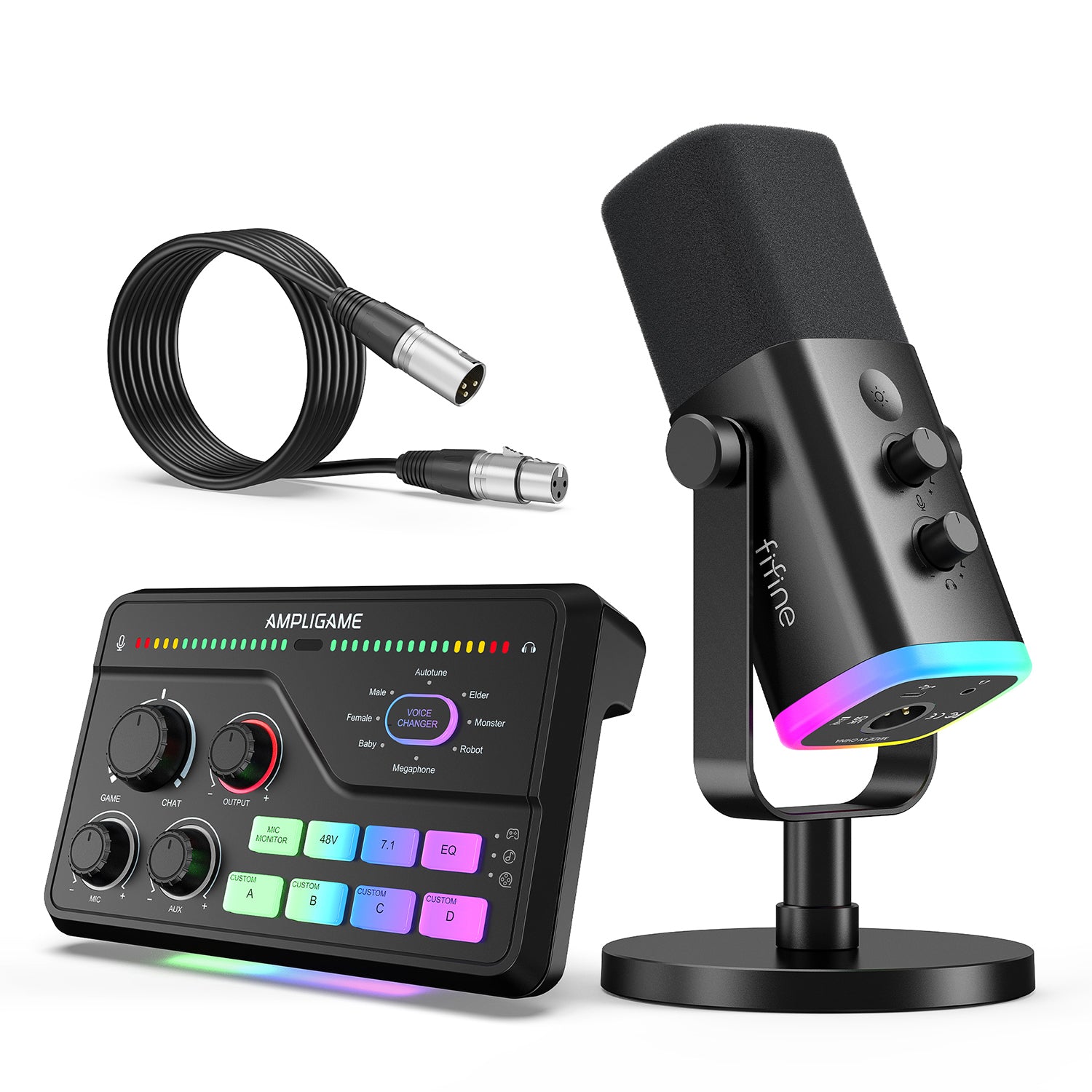 FIFINE AmpliGame Streaming Bundle: AM8 XLR Microhone+SC8 Gaming