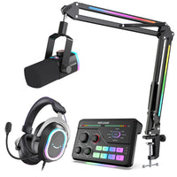 FIFINE AmpliGame Streaming and Gaming Bundle: AM8PROT Microphone+SC8 Audio Mixer+H13 Headset