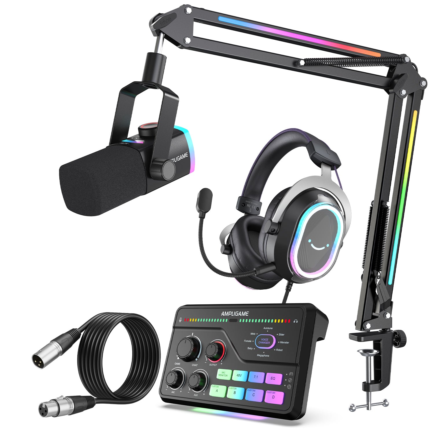 FIFINE Streaming & Gaming Bundle: AM8PROT Microphone Kit + SC8
