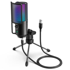 FIFINE K669Pro3 USB Microphone with Touch-mute, Input Volume & RGB Controls, Headphone Live Monitoring, Included Tripod & Pop Filter