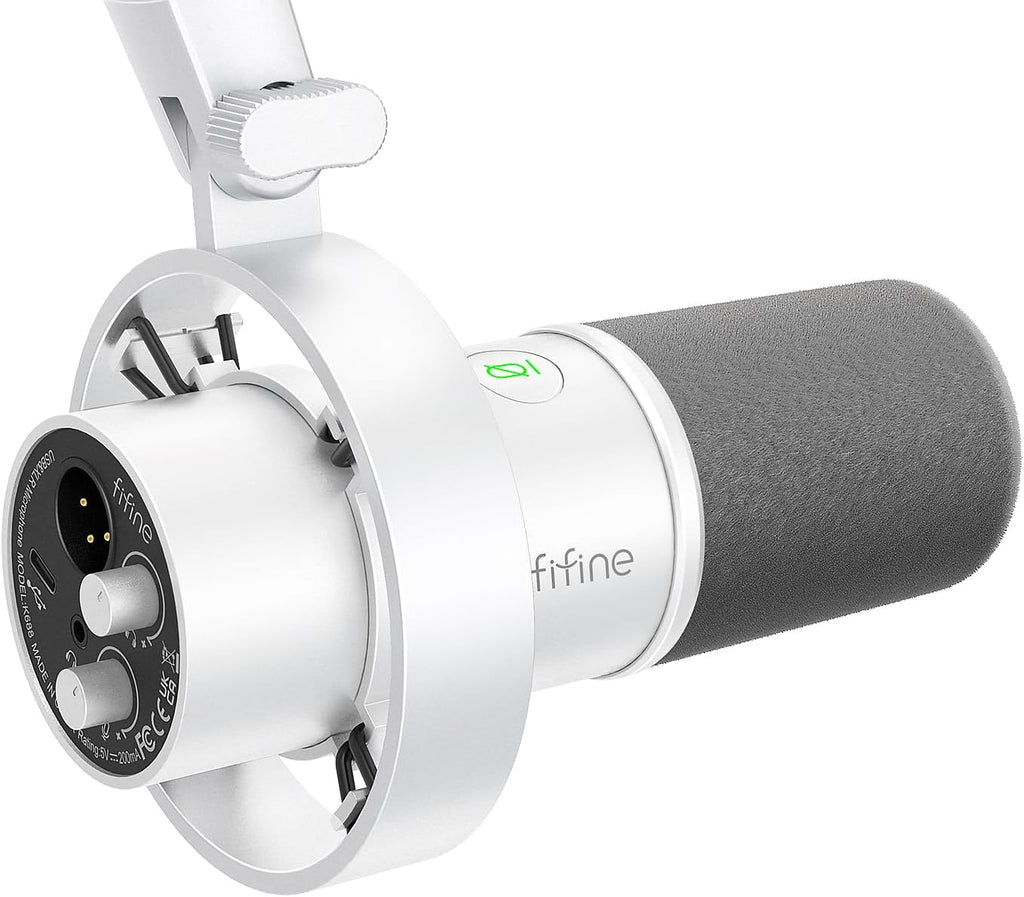 FIFINE K688 USB/XLR Dynamic Mic with Shock Mount, Touch-Mute, Headphone  Jack, I/O Controls for Podcasting