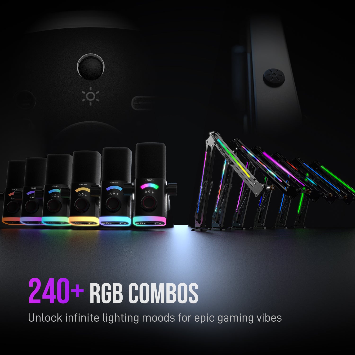 FIFINE AmpliGame AM8PROT RGB Microphone Kit with Boom Arm for Gaming & Streaming, Tap-to-Mute, Mix Control for Podcast Recording