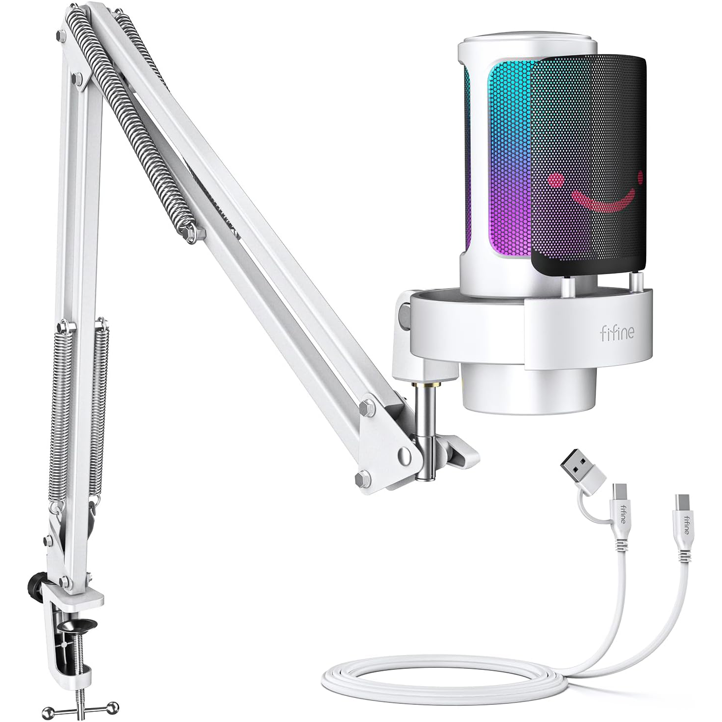 FIFINE AmpliGame A8 USB Mic with Controllable RGB, Live Monitoring, Input Dial, Pop Filter for Streaming