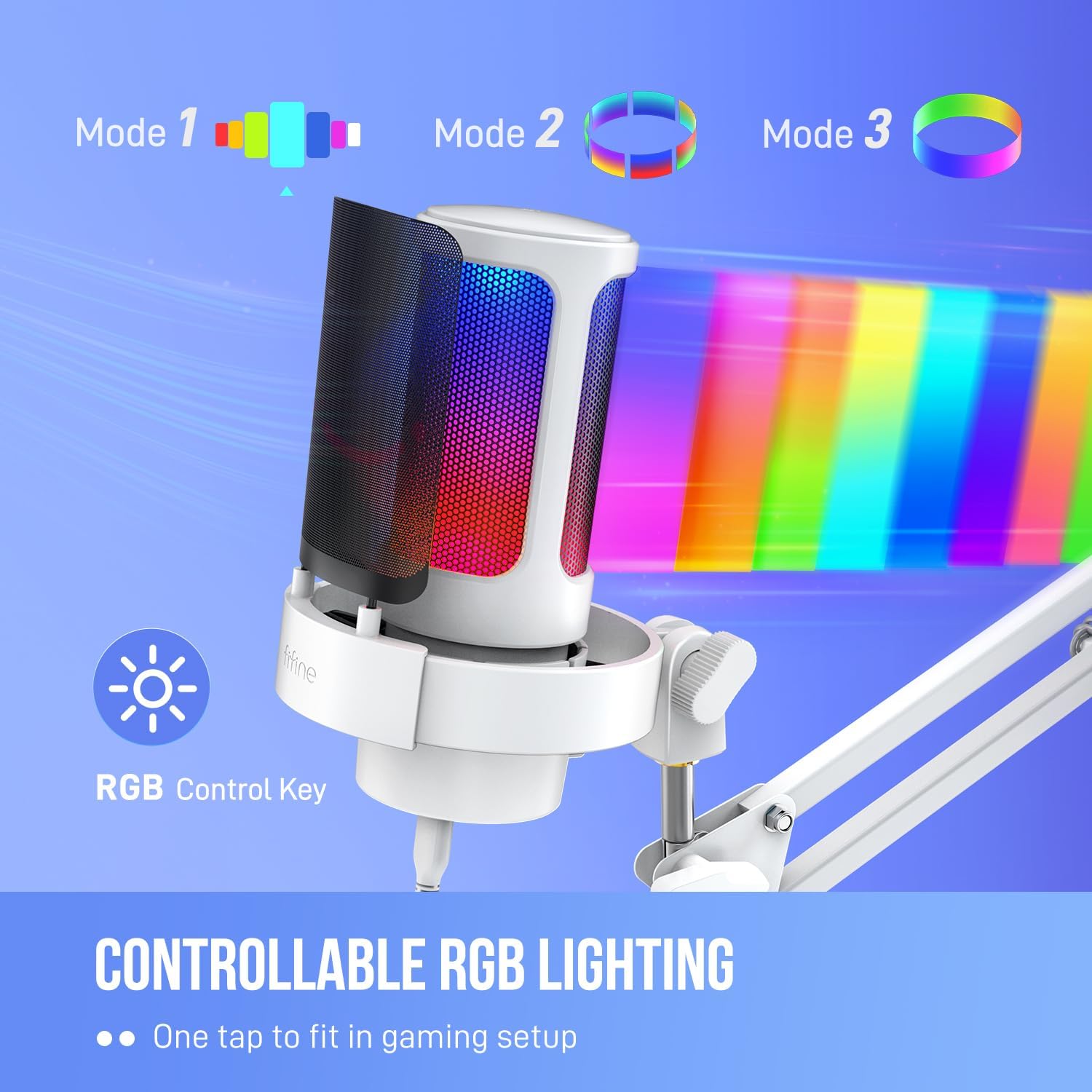 FIFINE AmpliGame A8 USB Mic with Controllable RGB, Live Monitoring, Input Dial, Pop Filter for Streaming