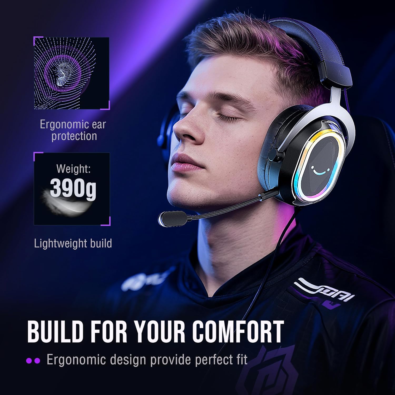 FIFINE AmpliGame H13 USB Headset with Chat Mix, EQ & 7.1, Boom Mic Mute & Noise Cancellation, Headphone Volume, RGB Control for PC Gaming