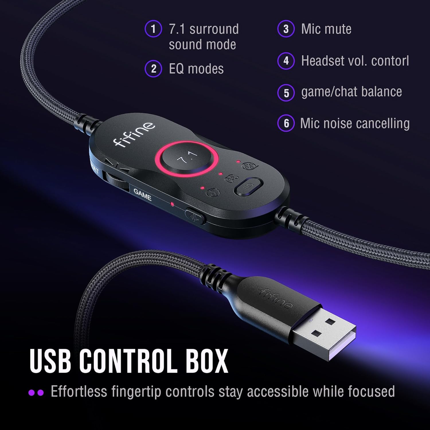 FIFINE AmpliGame H13 USB Headset with Chat Mix, EQ & 7.1, Boom Mic Mute & Noise Cancellation, Headphone Volume, RGB Control for PC Gaming