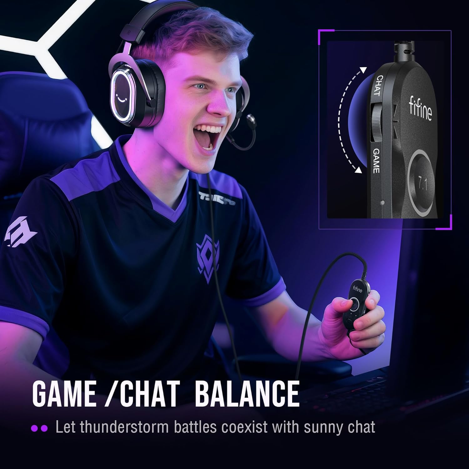 FIFINE AmpliGame H13 USB Headset with Chat Mix, EQ & 7.1, Boom Mic Mute & Noise Cancellation, Headphone Volume, RGB Control for PC Gaming