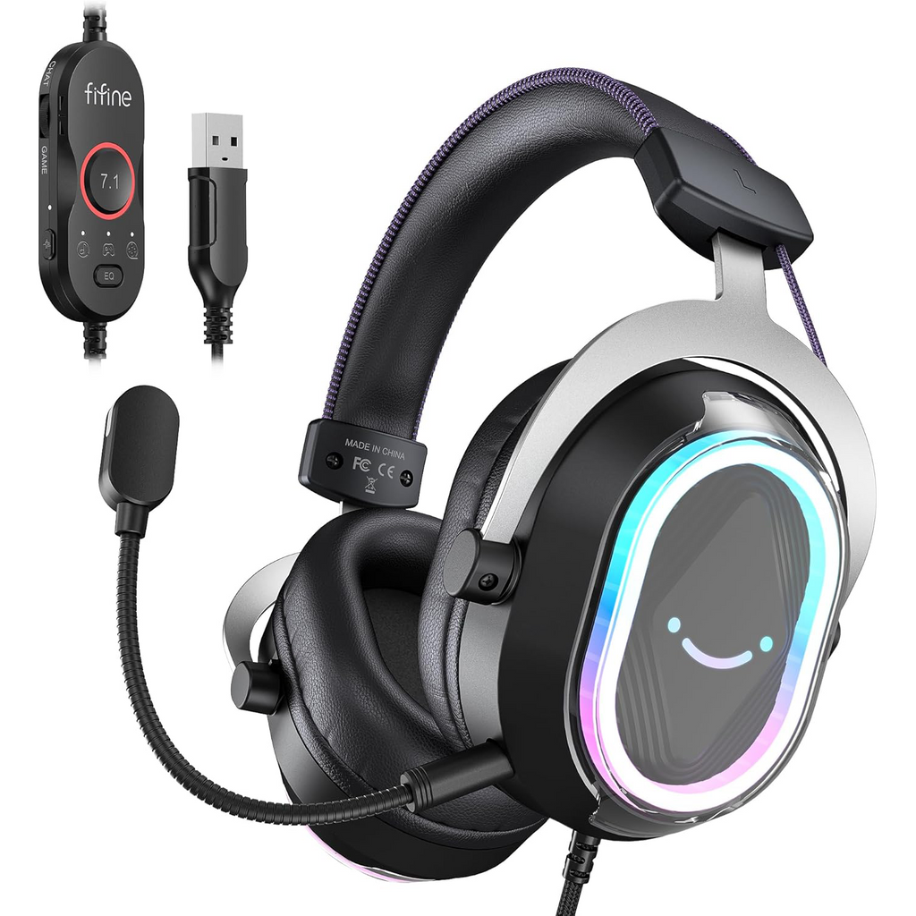 FIFINE AmpliGame H13 USB Headset with Chat Mix, EQ & 7.1, Boom Mic Mute & Noise Cancellation, Headphone Volume, RGB Control for PC Gaming