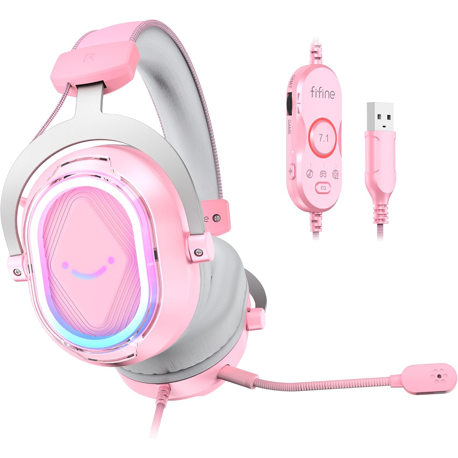 FIFINE AmpliGame H13 USB Headset with Chat Mix, EQ & 7.1, Boom Mic Mute & Noise Cancellation, Headphone Volume, RGB Control for PC Gaming