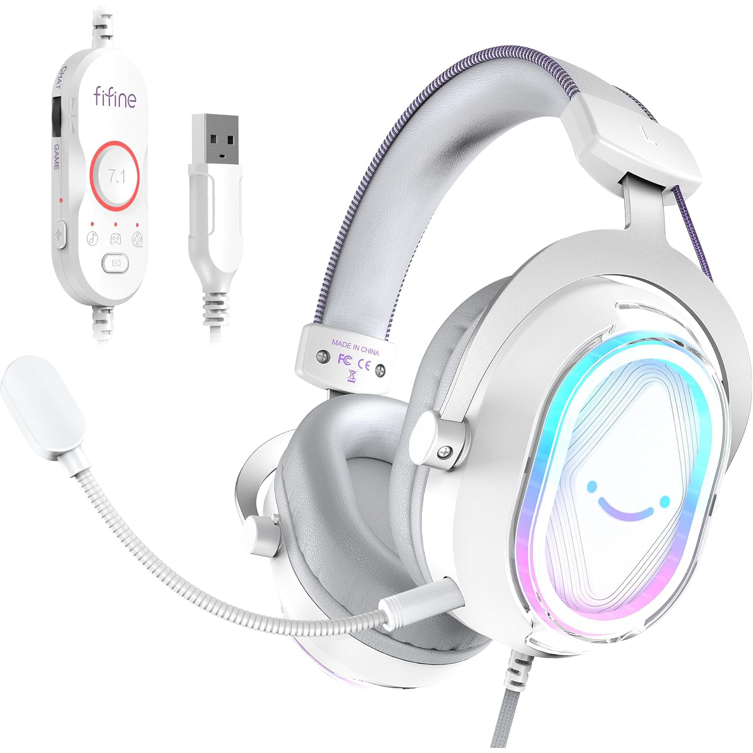 FIFINE AmpliGame H13 USB Headset with Chat Mix, EQ & 7.1, Boom Mic Mute & Noise Cancellation, Headphone Volume, RGB Control for PC Gaming