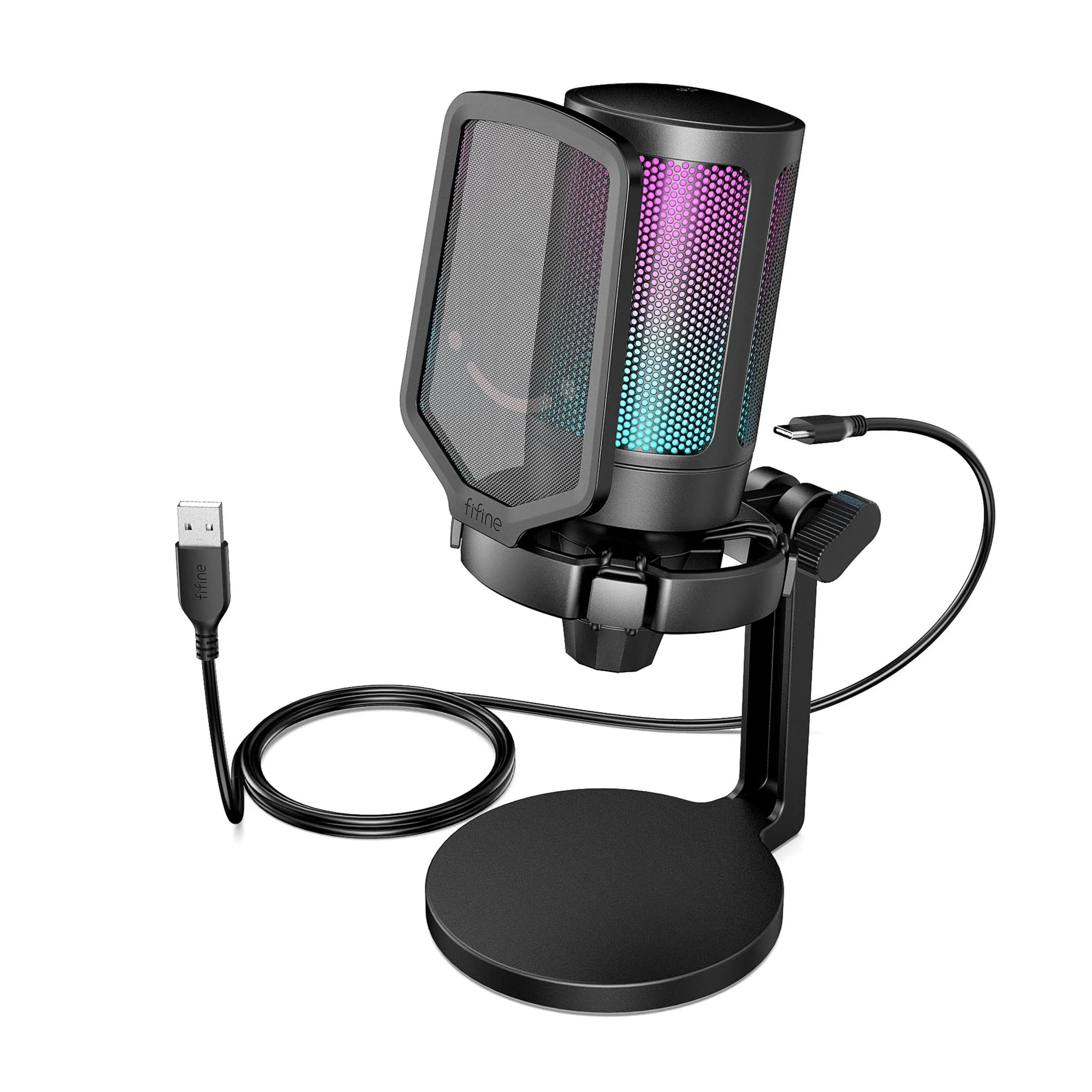 FIFINE AmpliGame A6V USB Microphone with Volume Dial, Mute Button & RGB for Gaming on PC/Laptop/PS4/5