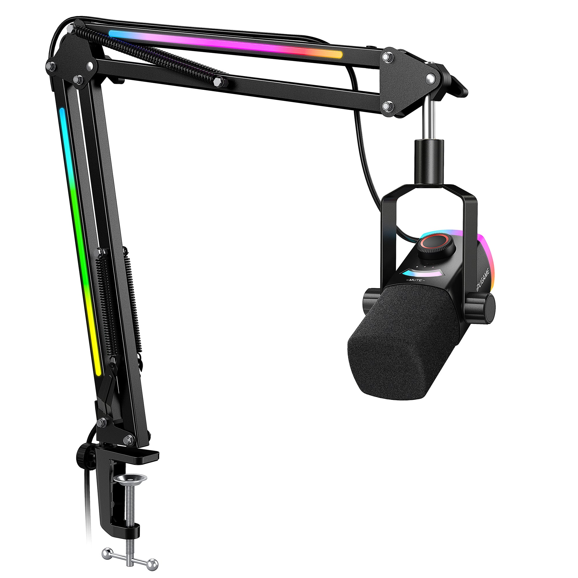 FIFINE AmpliGame AM8PROT RGB Microphone Kit with Boom Arm for Gaming & Streaming, Tap-to-Mute, Mix Control for Podcast Recording