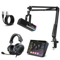 FIFINE AmpliGame Streaming and Gaming Bundle: AM8T Microphone+SC3 Audio Mixer+H9 Headset+XLR Cable