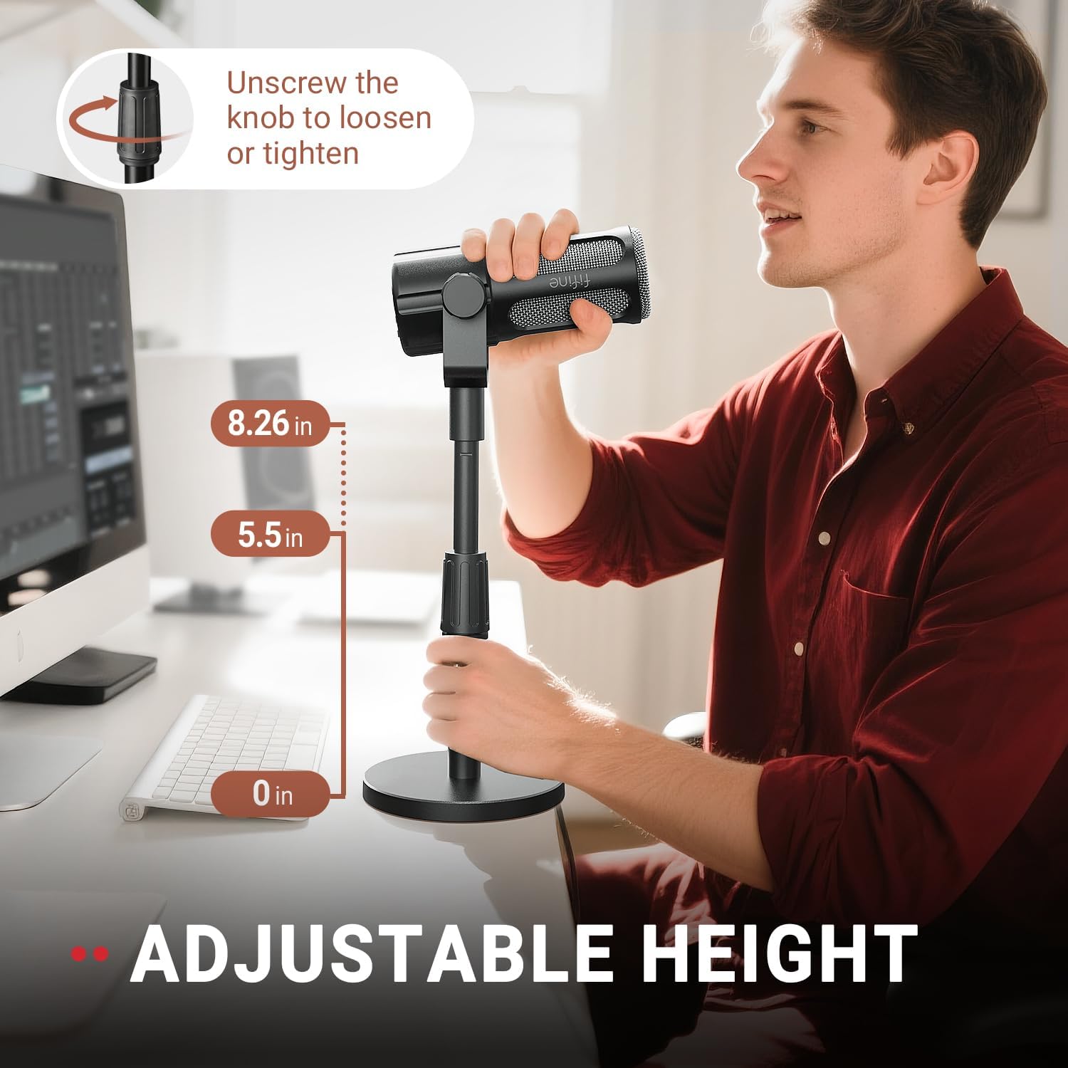 FIFINE BS1 Desktop Microphone Stand with Telescope Tube to Extend from 5.5” to 8.26”, 3/8
