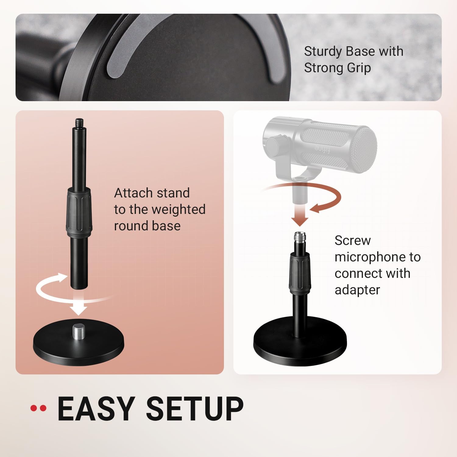 FIFINE BS1 Desktop Microphone Stand with Telescope Tube to Extend from 5.5” to 8.26”, 3/8