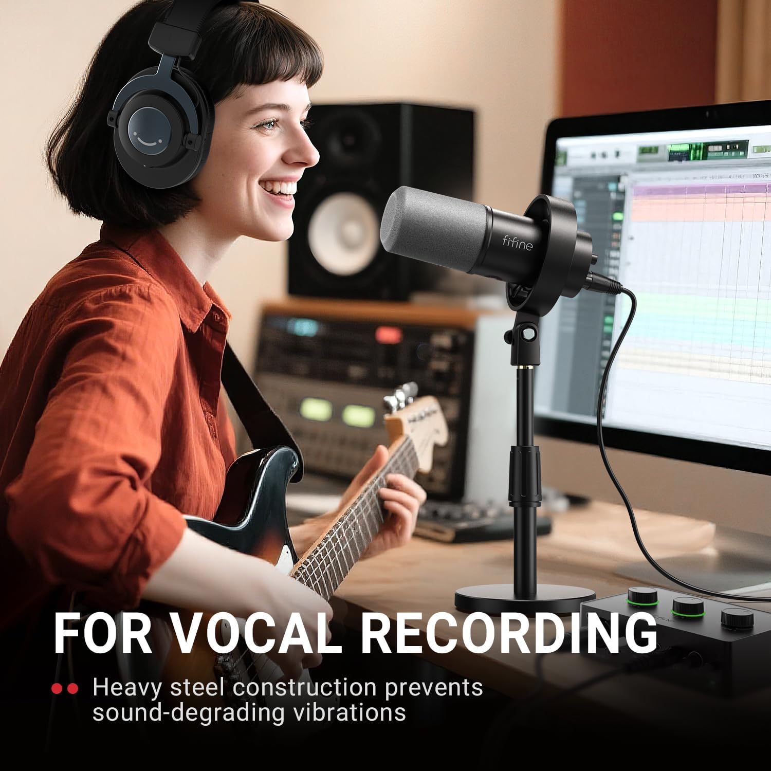FIFINE BS1 Desktop Microphone Stand with Telescope Tube to Extend from 5.5” to 8.26”, 3/8