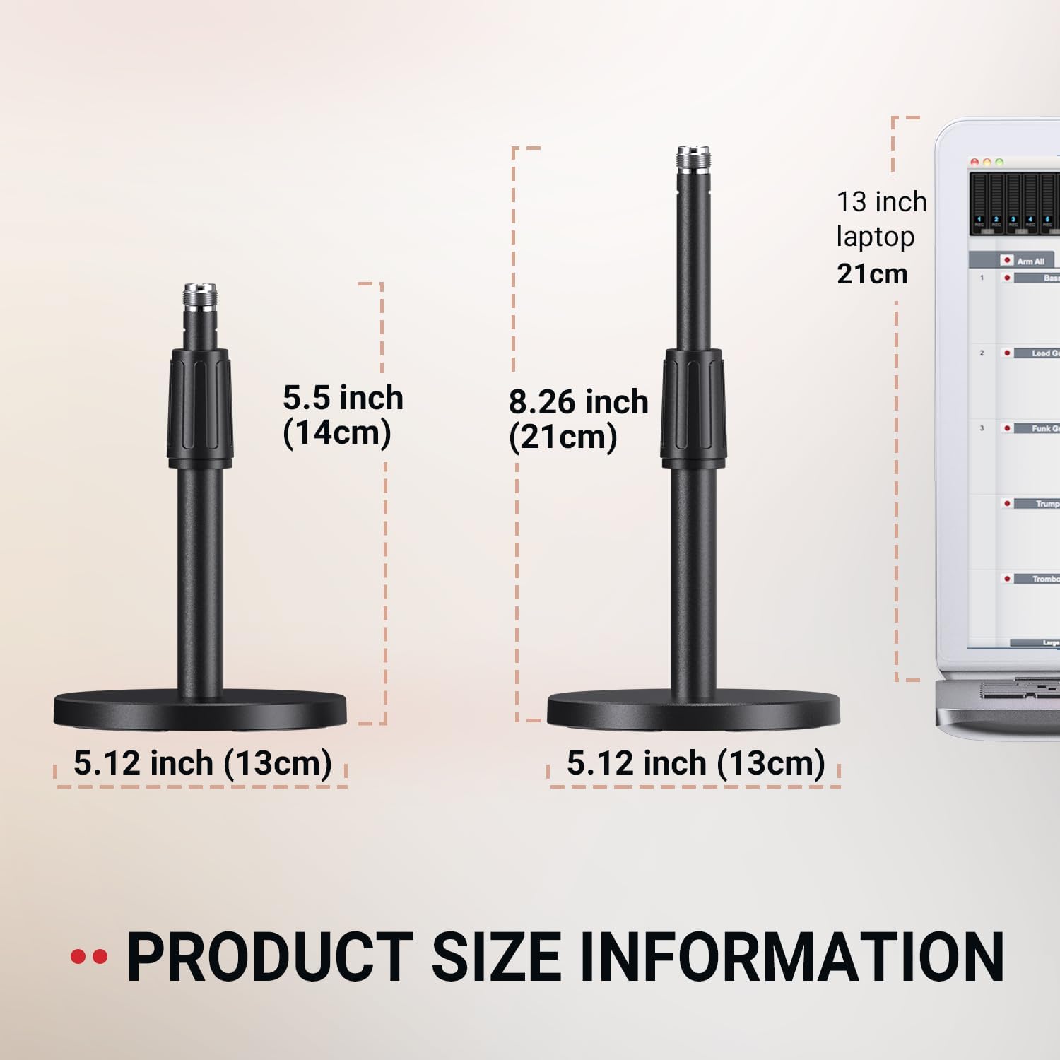 FIFINE BS1 Desktop Microphone Stand with Telescope Tube to Extend from 5.5” to 8.26”, 3/8