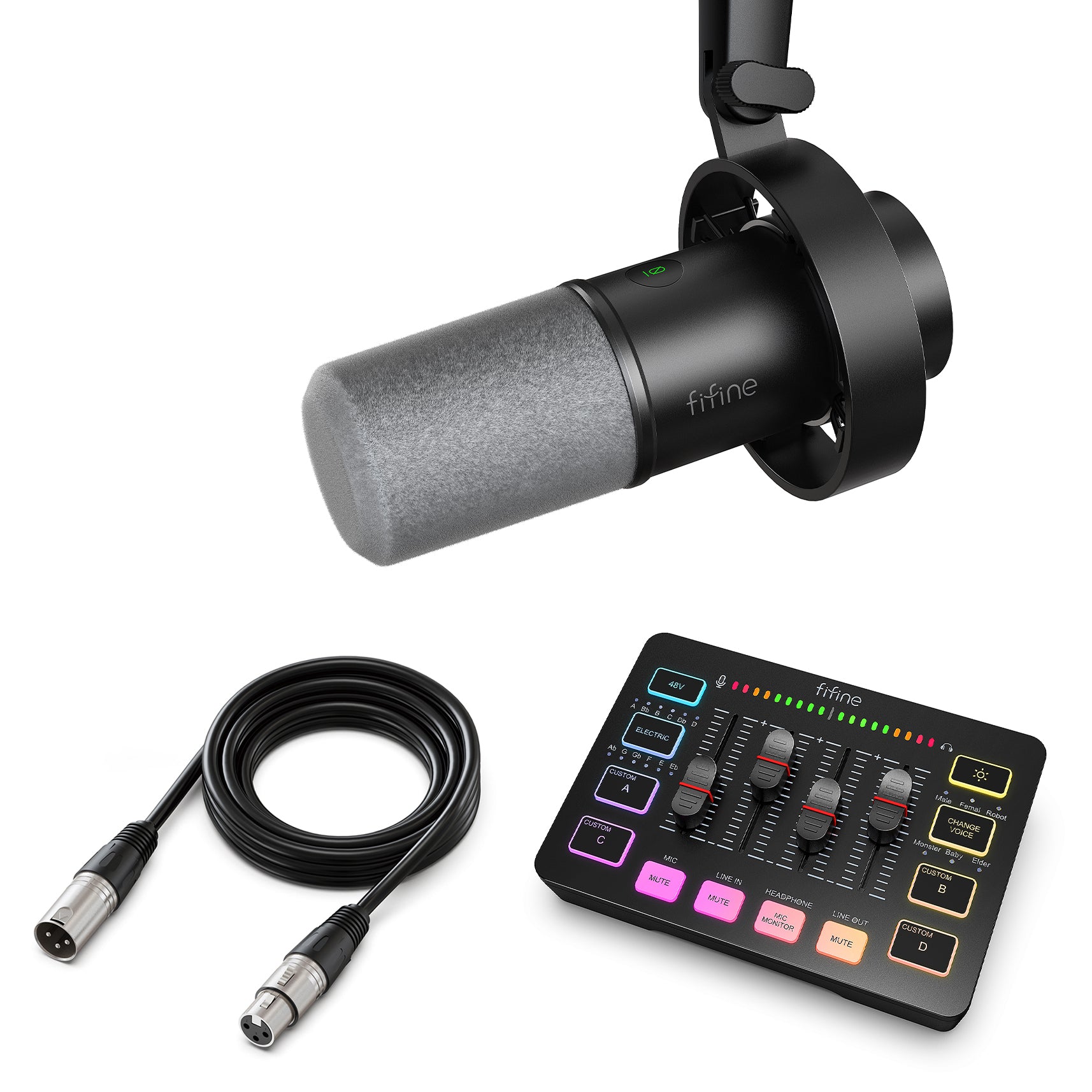 FIFINE Streaming Bundle: K688 Dynamic Microphone+SC3 Audio Mixer+