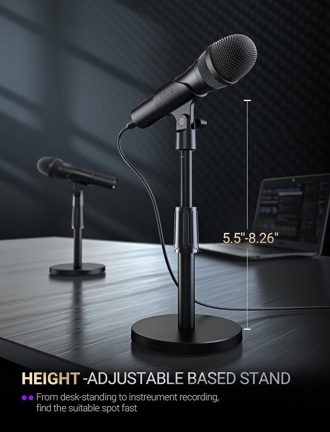 FIFINE Tank2 USB/XLR Handheld Dynamic Microphone with Height-adjustable Stand, On/Off Switch & Indicator