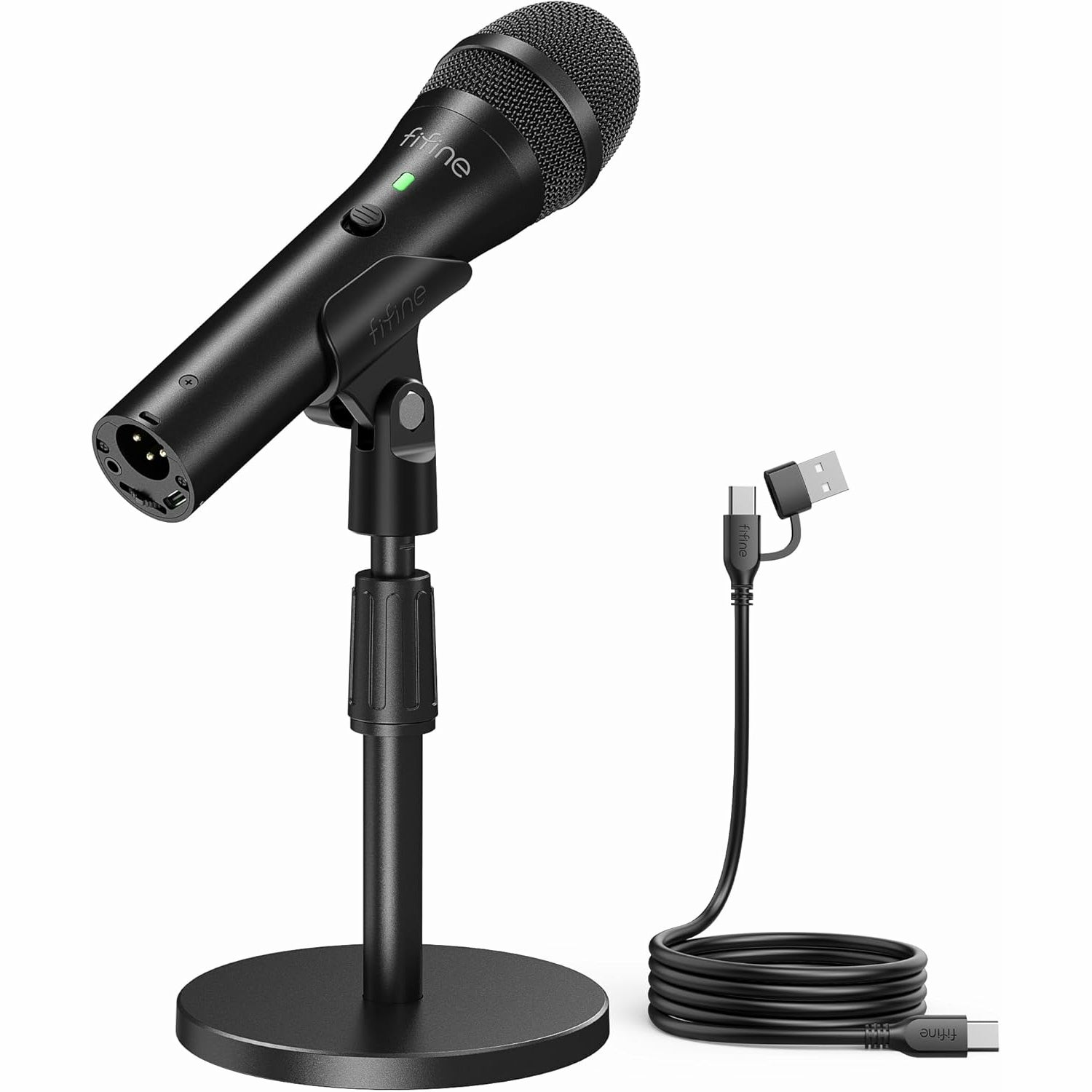 FIFINE Tank2 USB/XLR Handheld Dynamic Microphone with Height-adjustable Stand, On/Off Switch & Indicator
