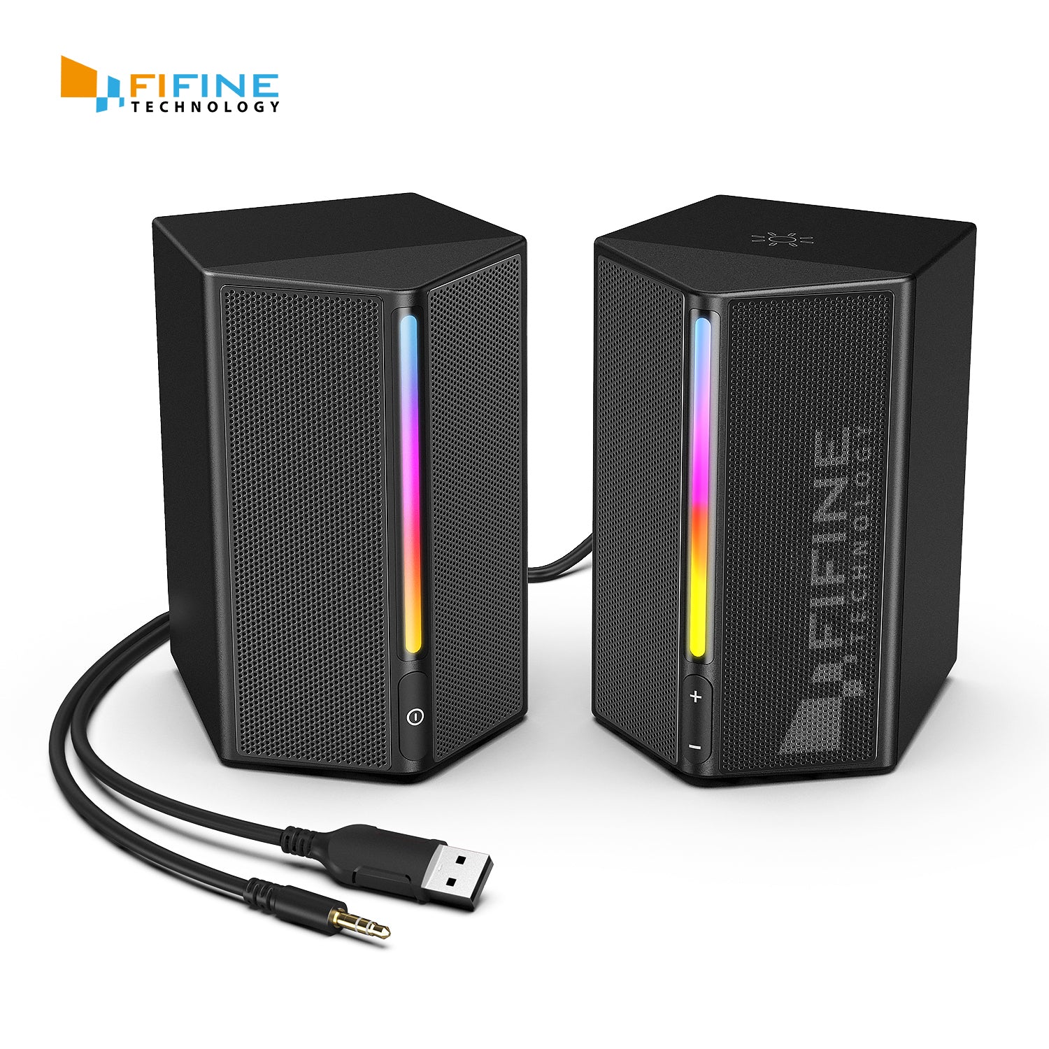 FIFINE Technology AmpliGame A20 2.0 Speakers with Volume and Power/Mute Button, RGB Controls for Gaming on PC/Console or Entertainment