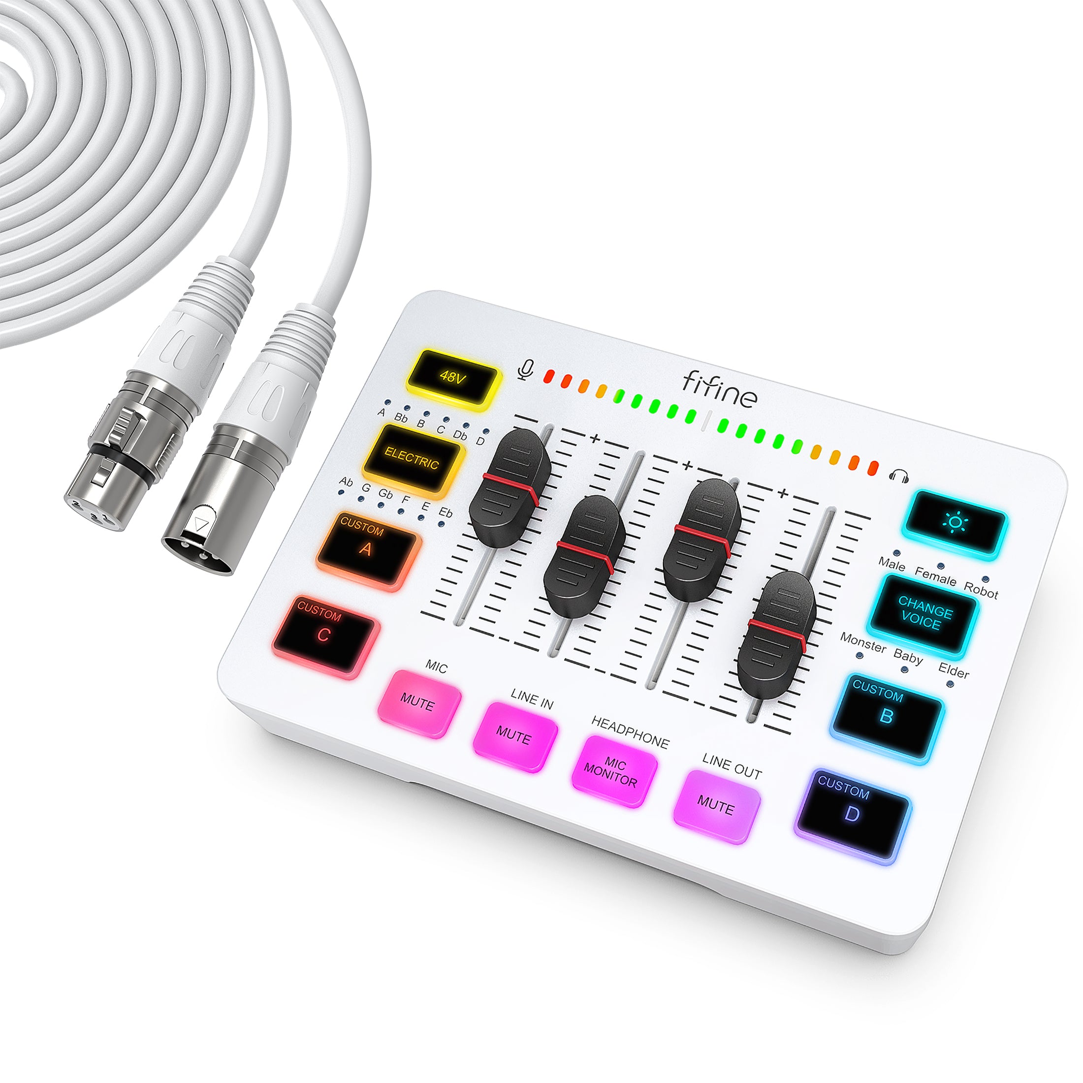FIFINE AmpliGame SC3 Gaming USB Mixer with XLR/Headset Input, Monitoring, Line In/Out, Faders, Mute/Voice Effect/Sample