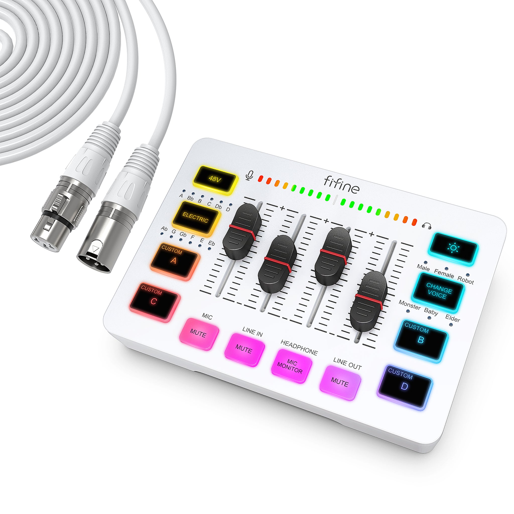 FIFINE AmpliGame SC3 Gaming USB Mixer with XLR/Headset Input, Monitoring, Line In/Out, Faders, Mute/Voice Effect/Sample