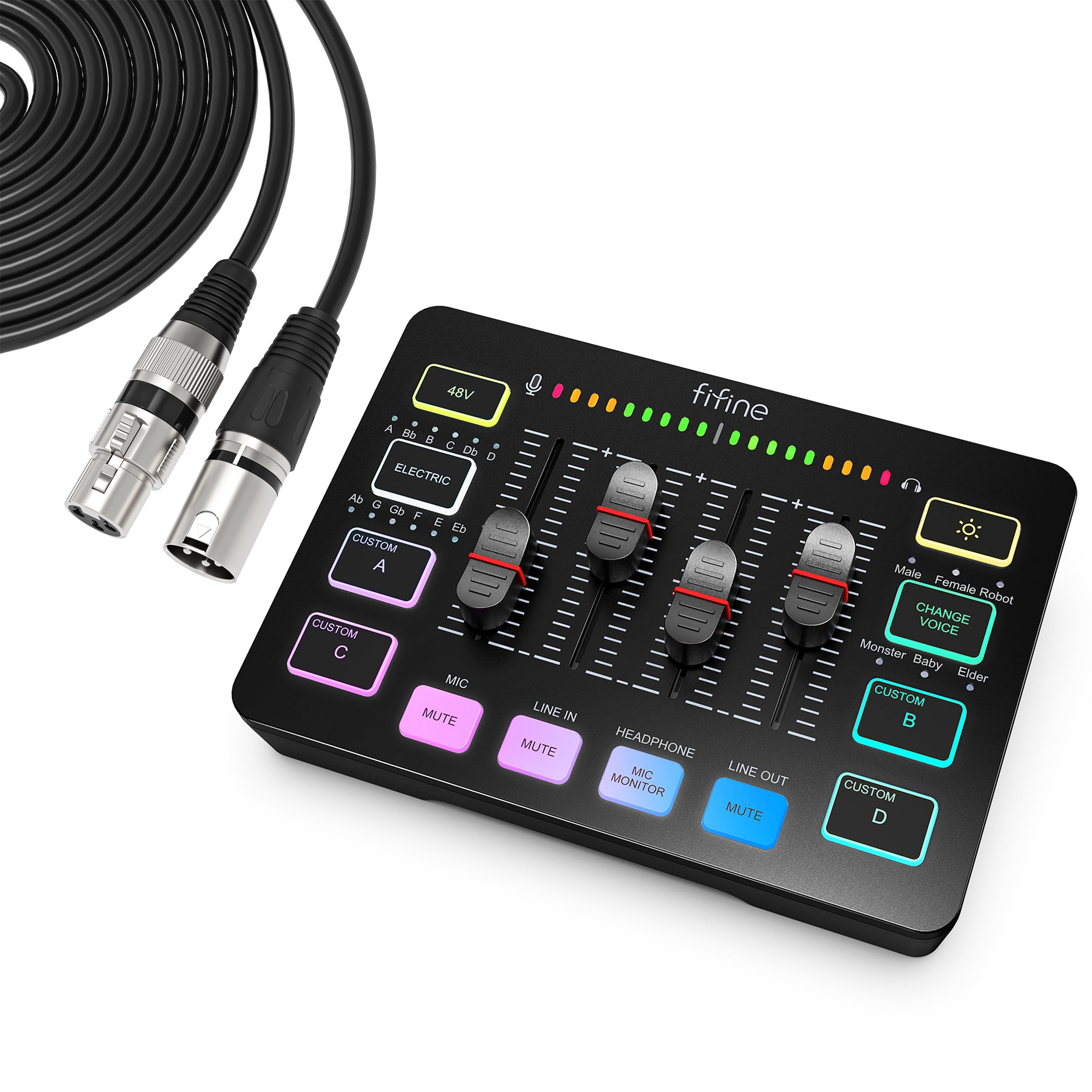 FIFINE AmpliGame SC3 Gaming USB Mixer with XLR/Headset Input, Monitoring, Line In/Out, Faders, Mute/Voice Effect/Sample