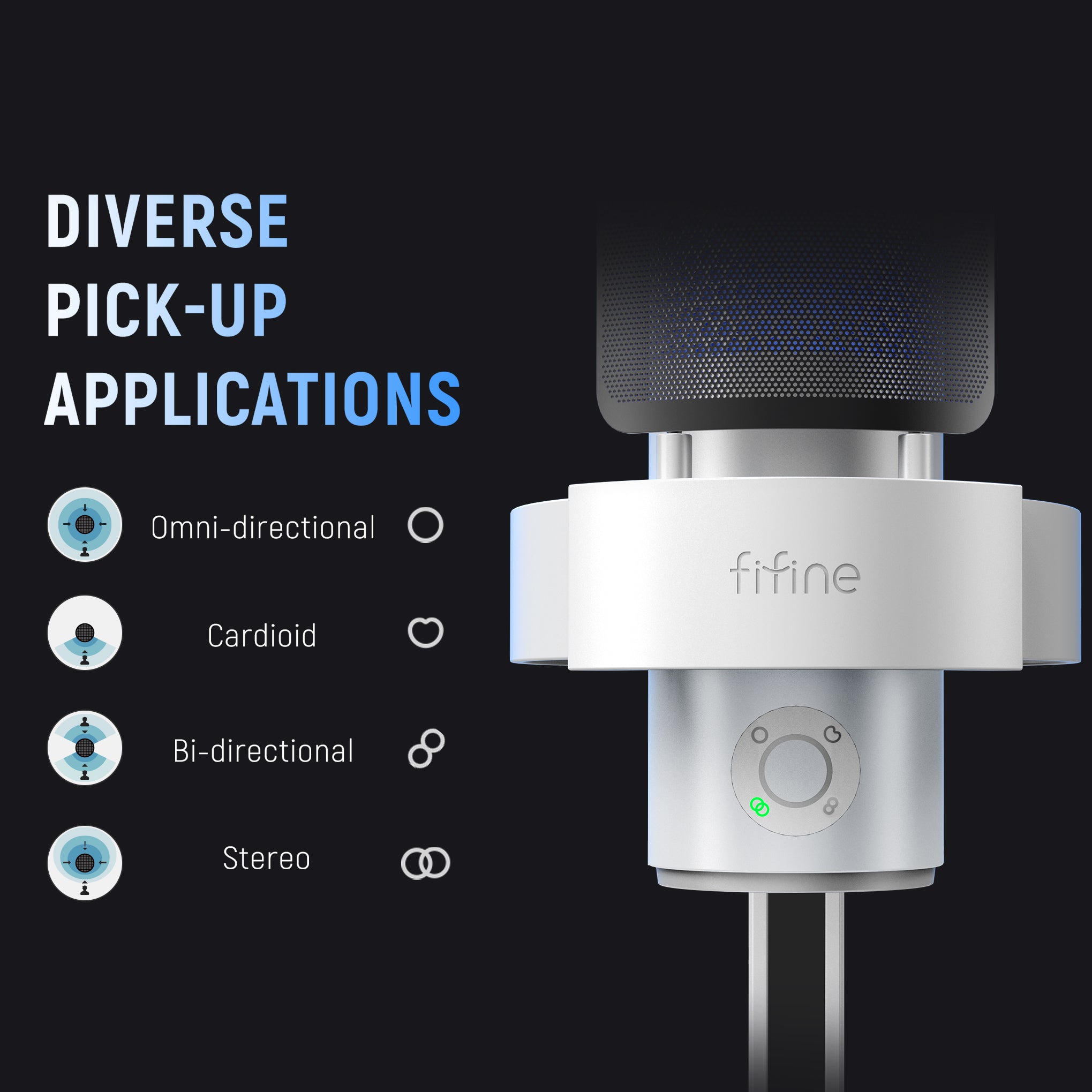 FIFINE AmpliGame A8Plus/A9 with Cardioid/Omni-direction/bi-direction/Stereo Pickup Patterns, Live Monitoring, I/O Level & RGB controls