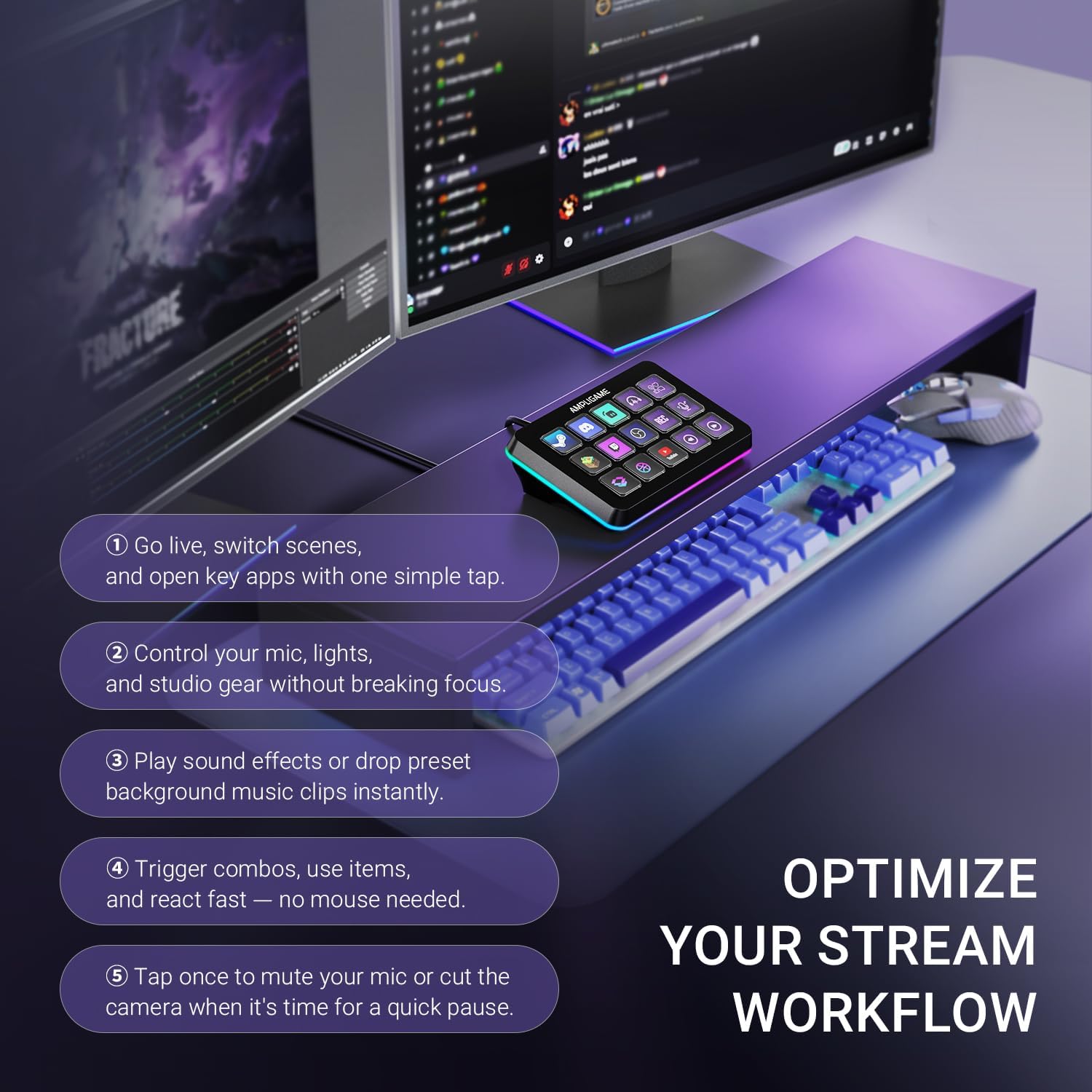 FIFINE AmpliGame D6 Stream Controller with 15 Customized Keys and Software for Streaming, Gaming, Video Editing, Office Workflow