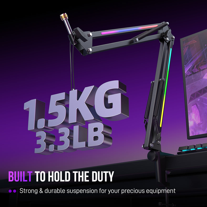 FIFINE AmpliGame BM38 RGB Microphone Boom Arm for Streaming & Gaming