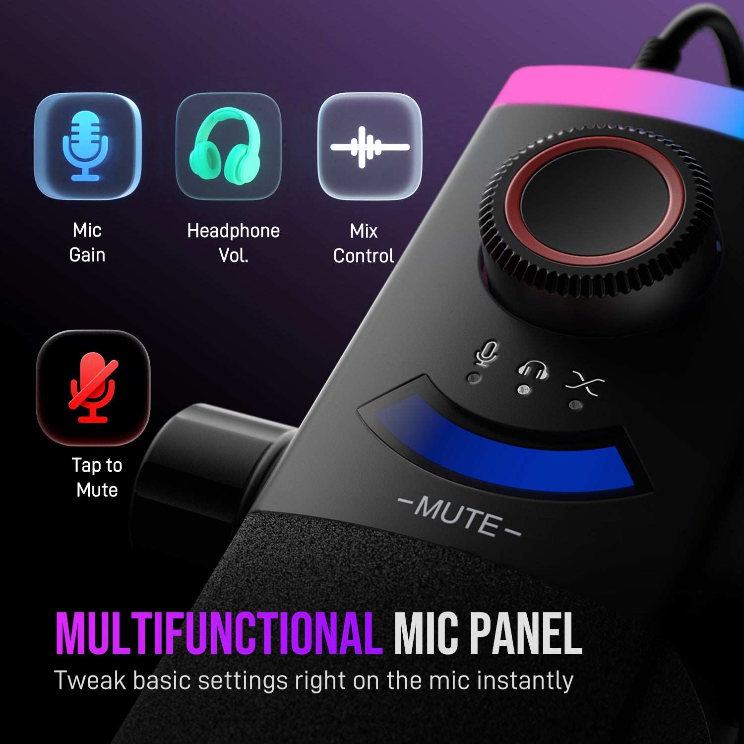 FIFINE AmpliGame AM8PROT RGB Microphone Kit with Boom Arm for Gaming & Streaming, Tap-to-Mute, Mix Control for Podcast Recording