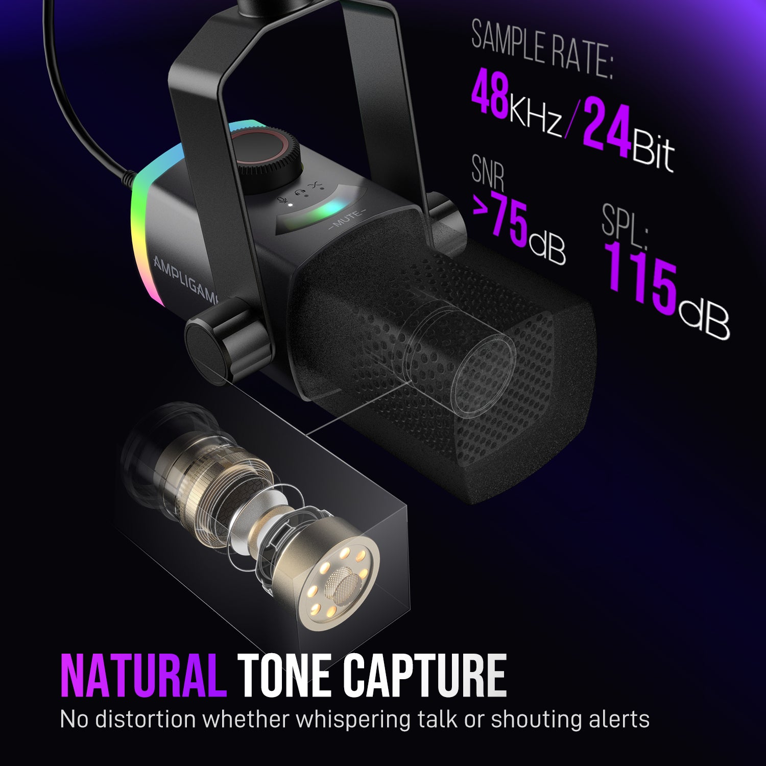 FIFINE AmpliGame AM8PROT RGB Microphone Kit with Boom Arm for Gaming & Streaming, Tap-to-Mute, Mix Control for Podcast Recording